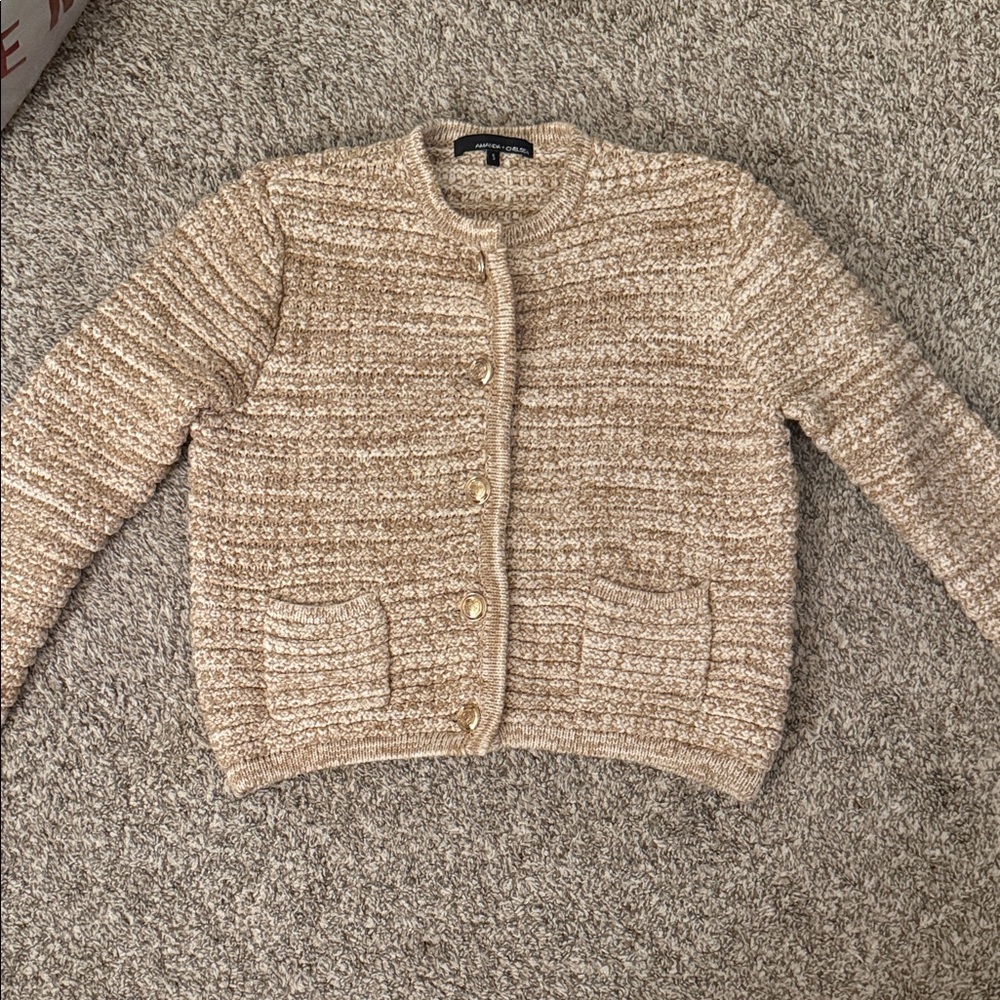 Amanda & Chelsea Tan Cardigan with Gold Buttons